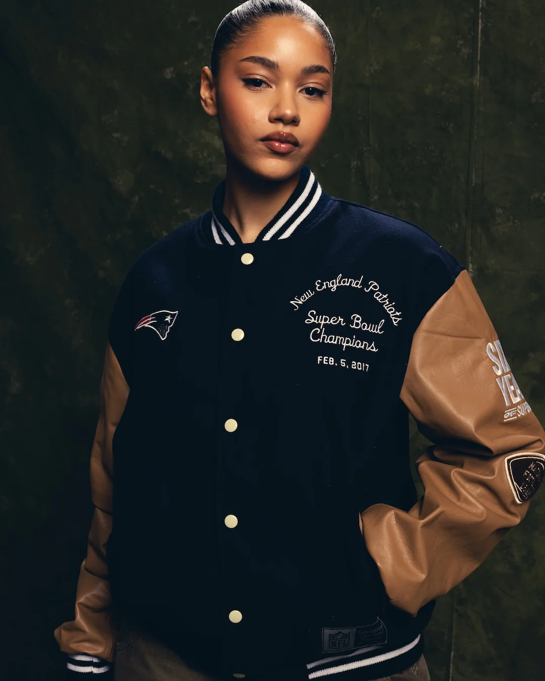 Super Bowl 2017 New England Patriots vs. Atlanta Falcons Varsity Jacket - Navy - Image 2