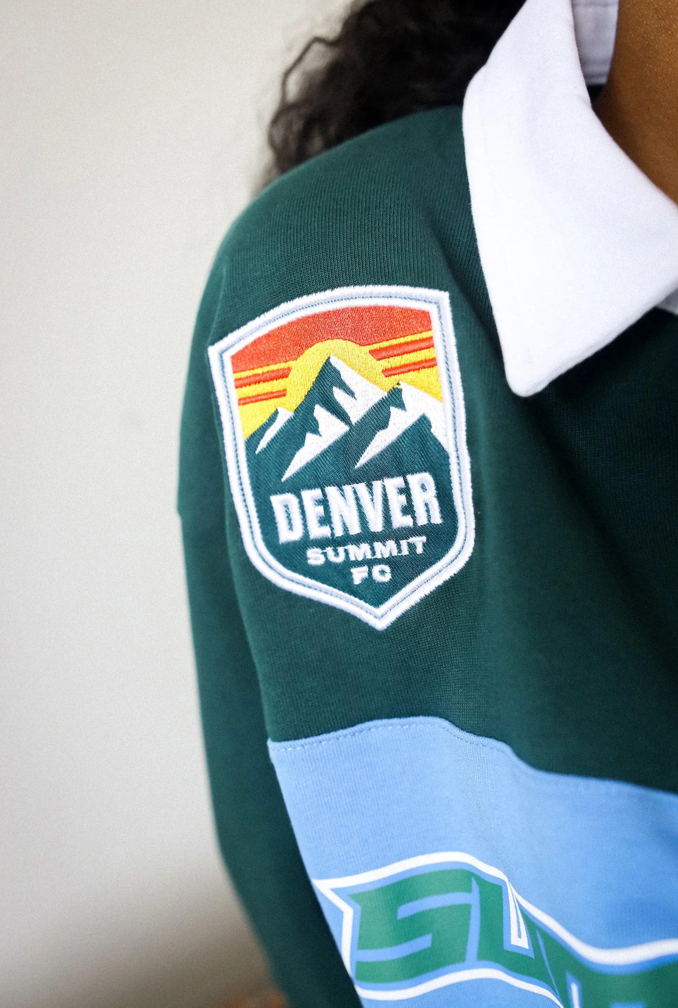 Denver Summit FC Rugby Long Sleeve Polo - Evergreen / Blue - Image 4