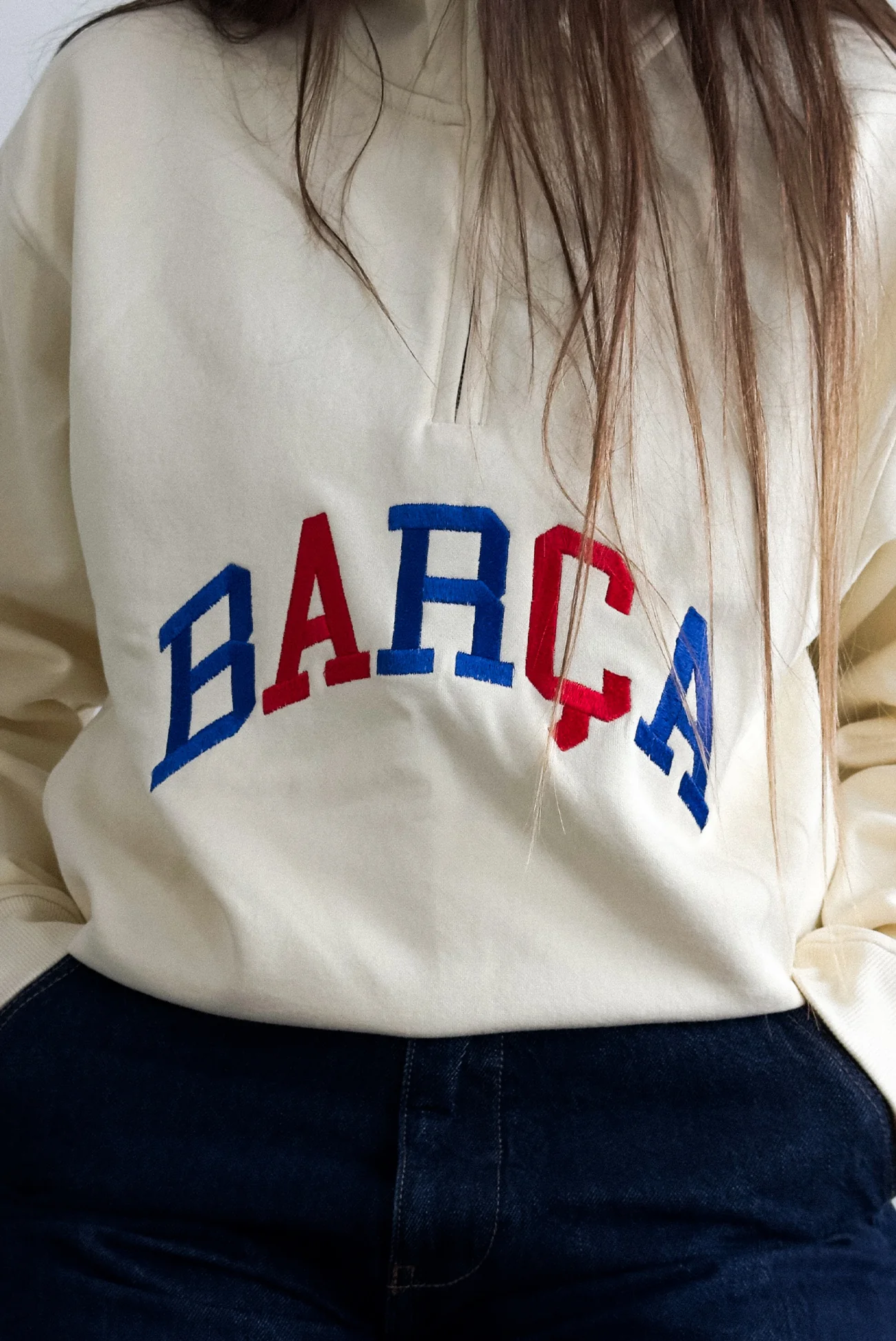 FC Barcelona Collegiate Quarter Zip - Ivory - Image 4