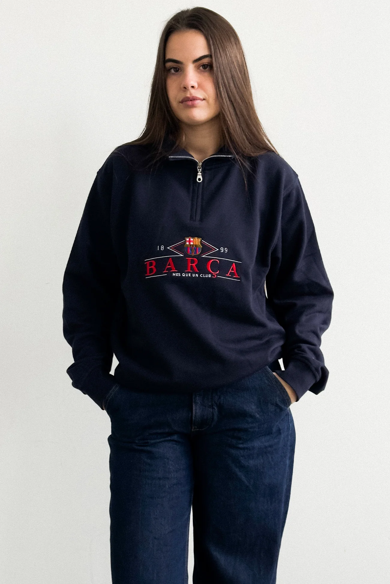 FC Barcelona Vintage Quarter Zip - Navy - Image 2