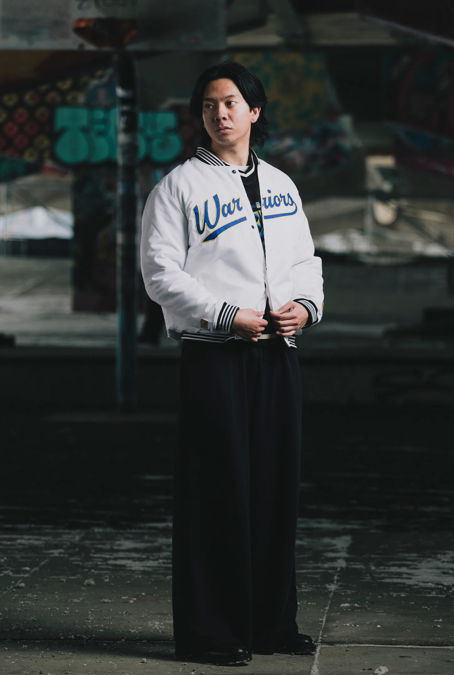Golden State Warriors Nylon Varsity Jacket - White - Image 4