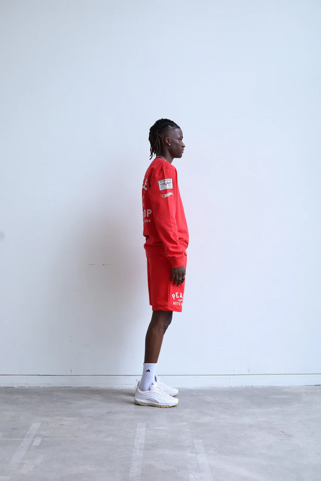 Peace Auto Shop Fleece Shorts - Red - Image 3