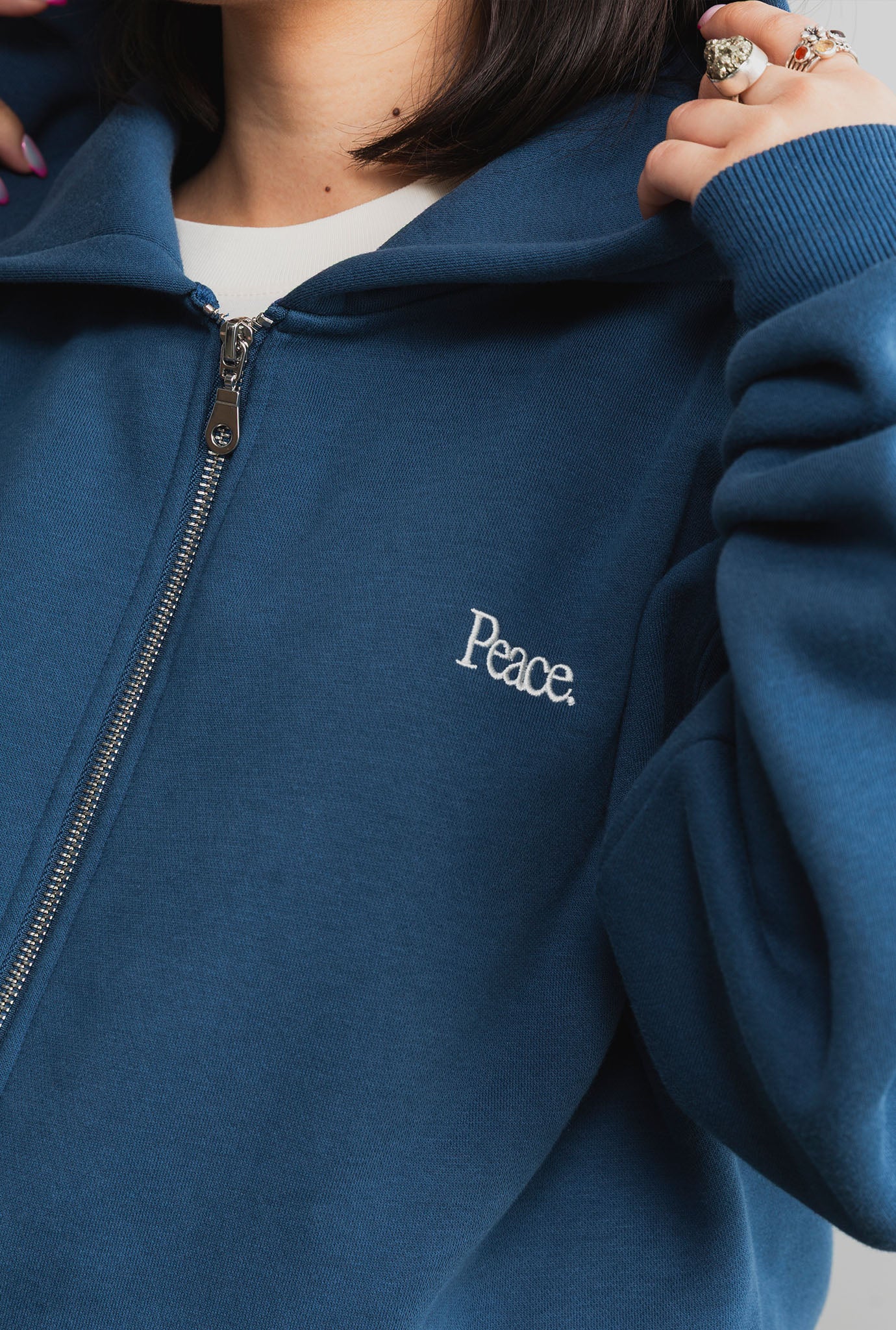 Peace Pigment Dye Heavyweight Full Zip Hoodie - Navy - Image 7