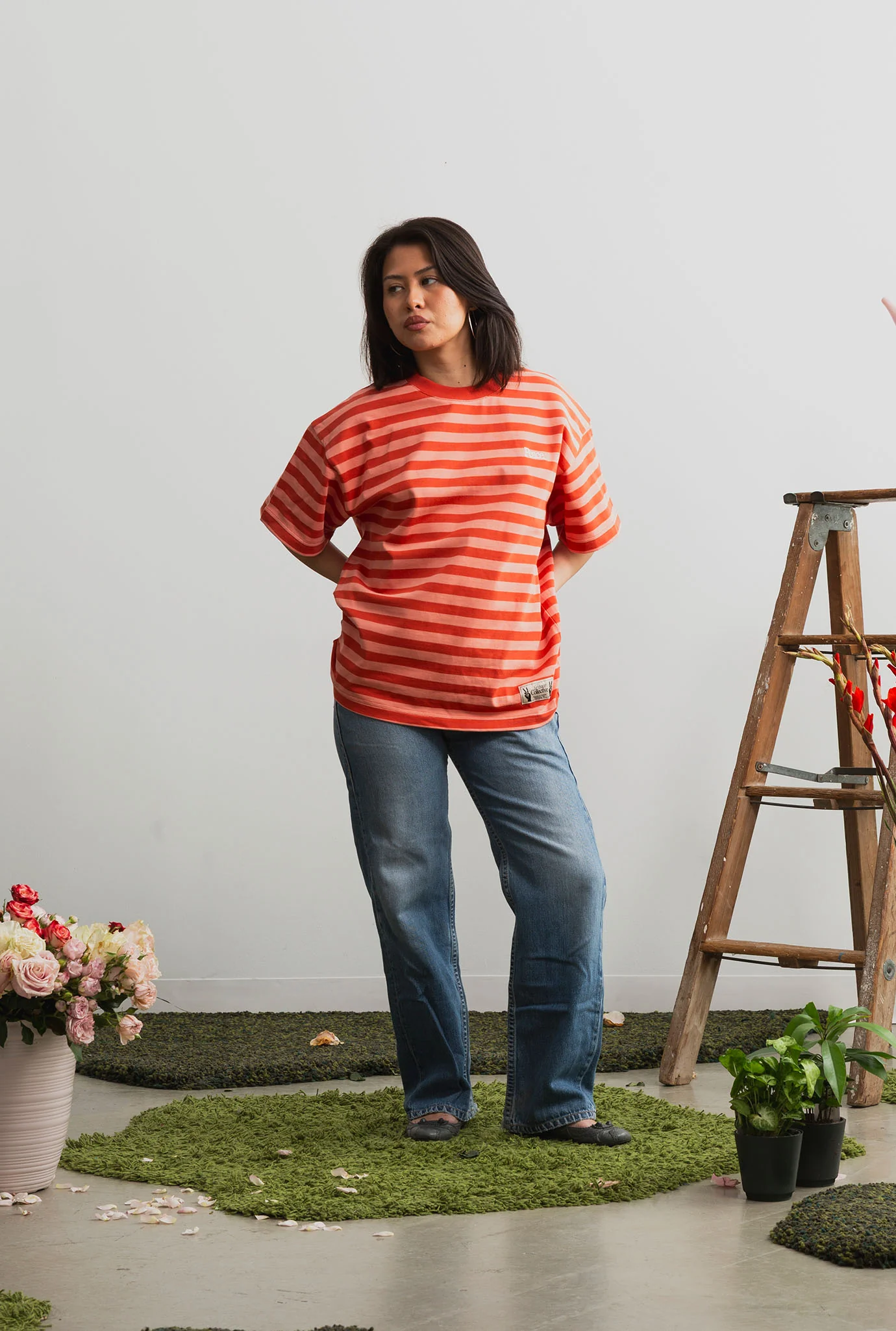 Peace Striped Heavyweight T-Shirt - Terra Cotta - Image 2