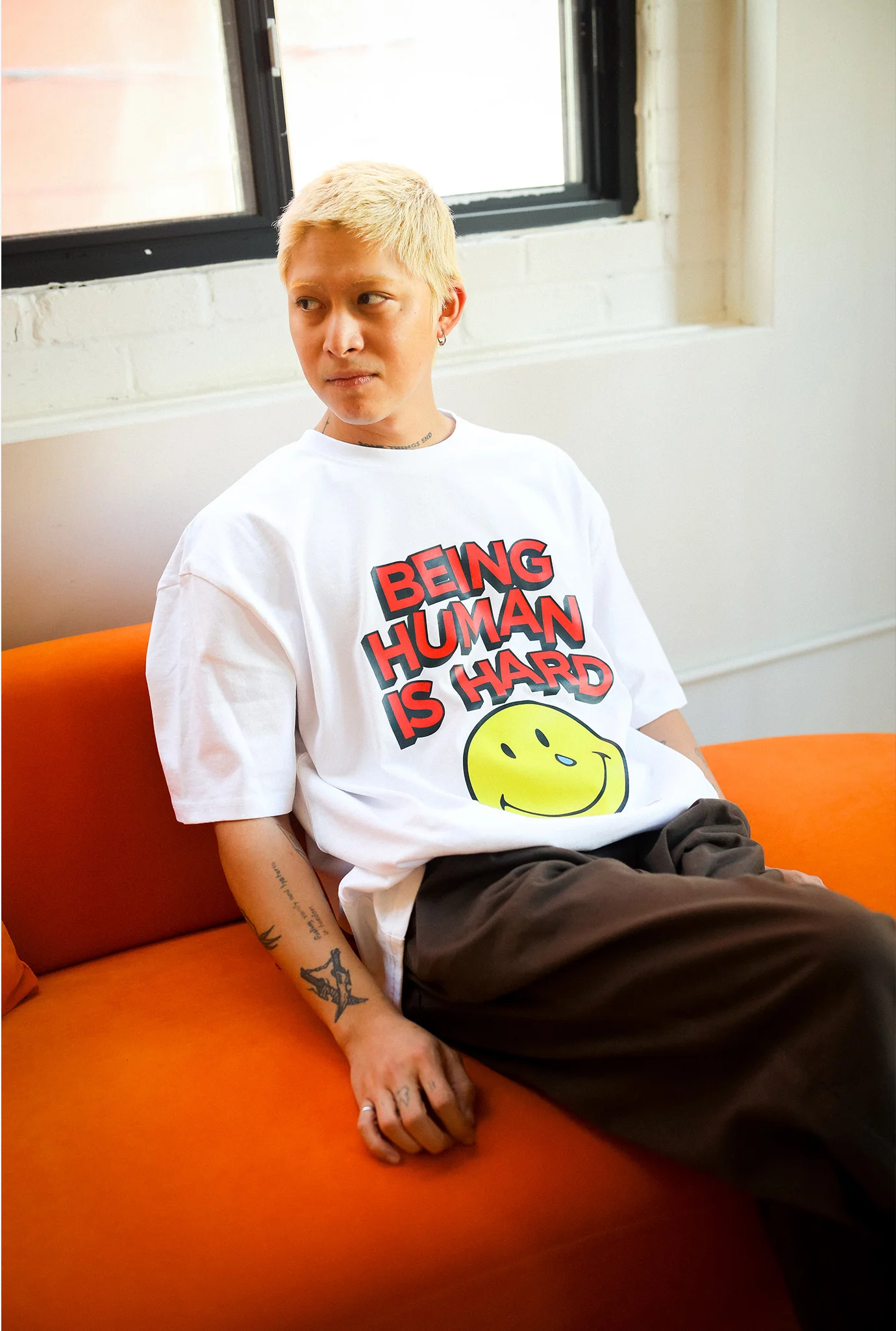 SMILEY: Being Human is Hard Heavyweight T-Shirt - White - Image 2