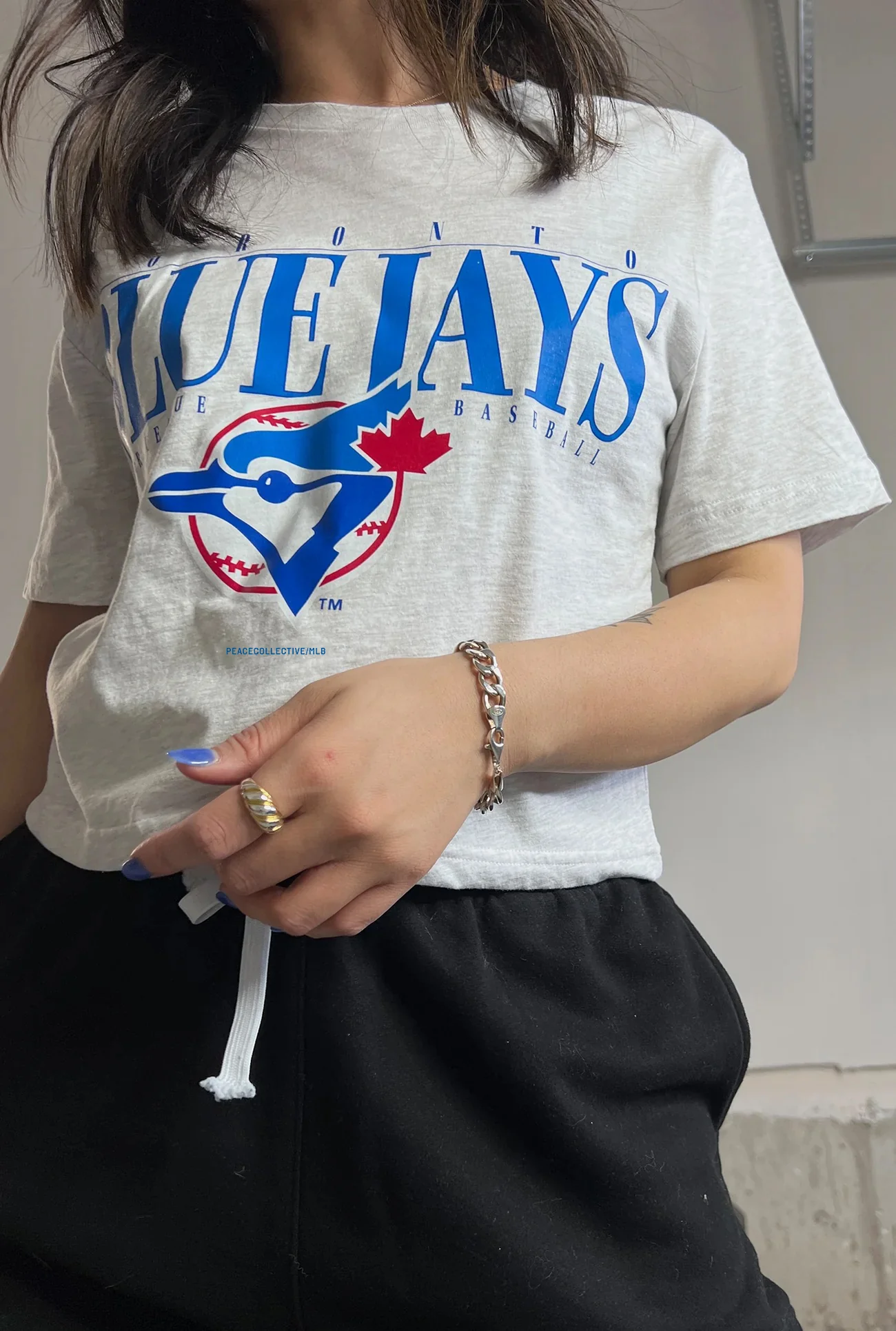 Toronto Blue Jays Cropped T-Shirt - Ash - Image 2