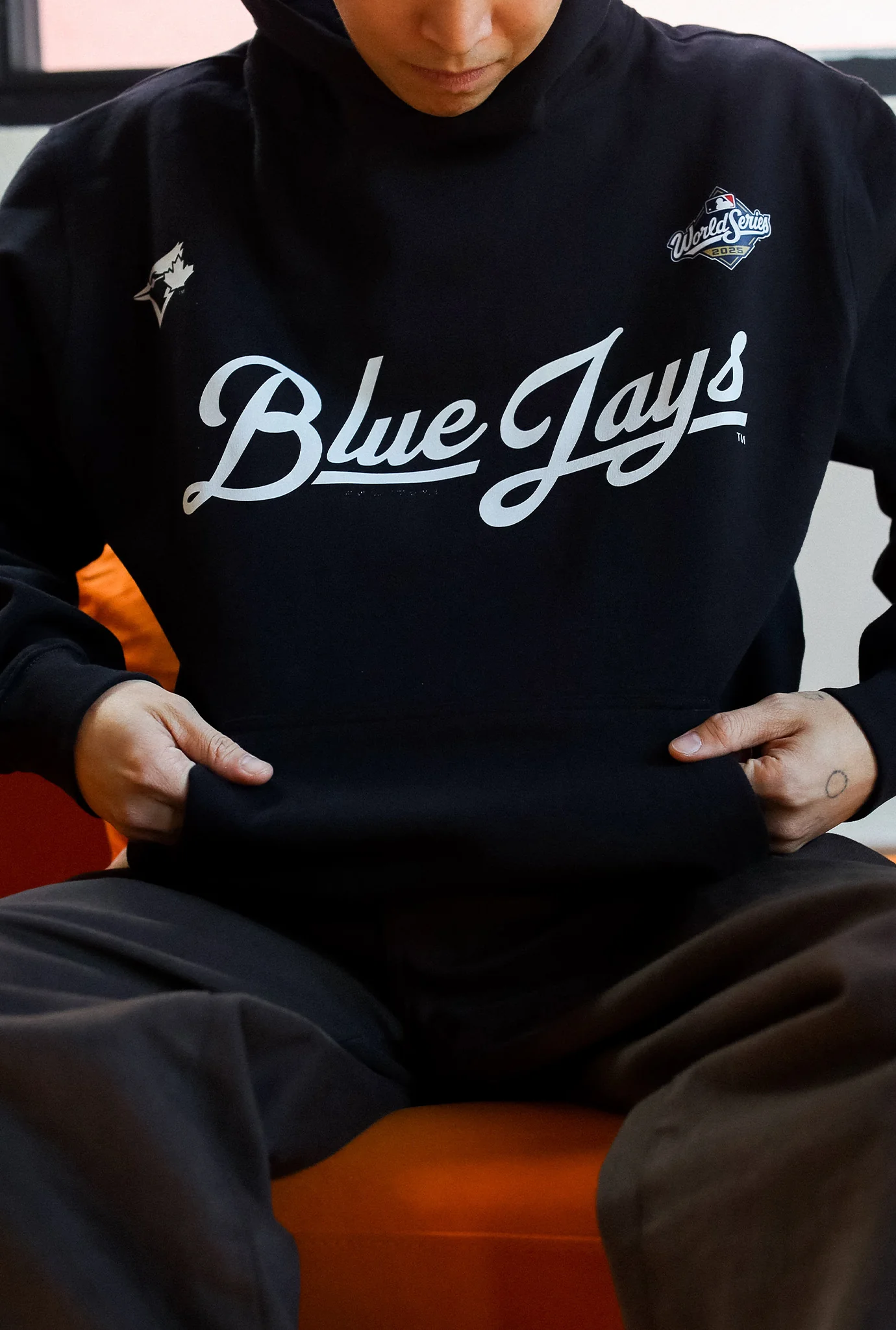 Toronto Blue Jays Script World Series 2025 Oversized Hoodie - Black - Image 2