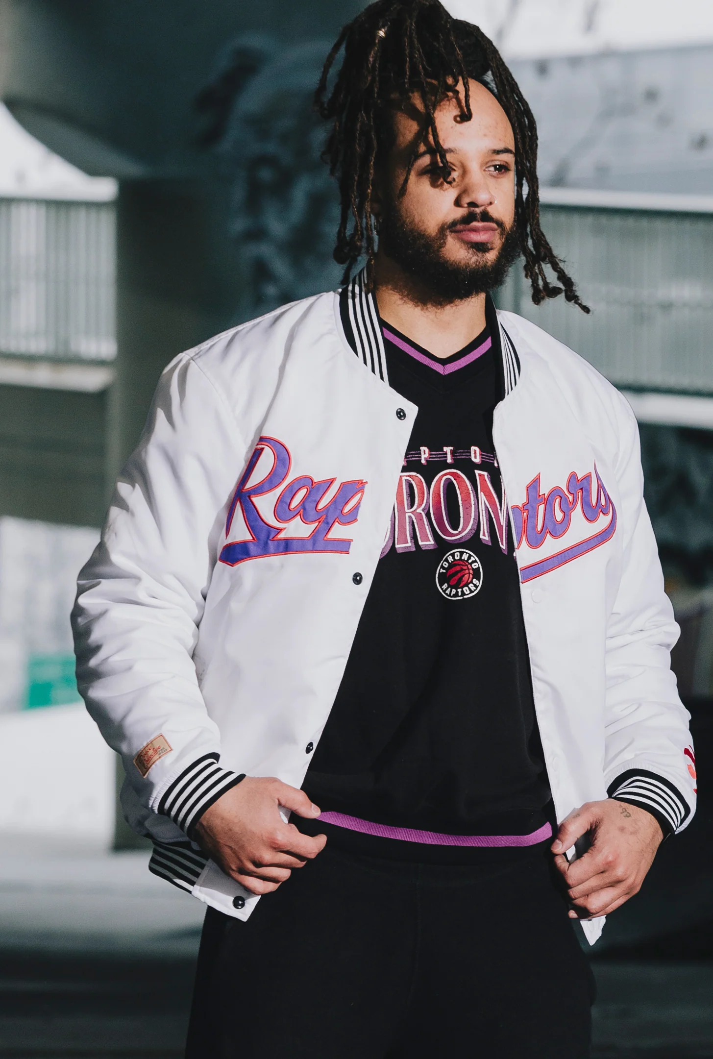 Toronto Raptors Nylon Varsity Jacket - White - Image 6